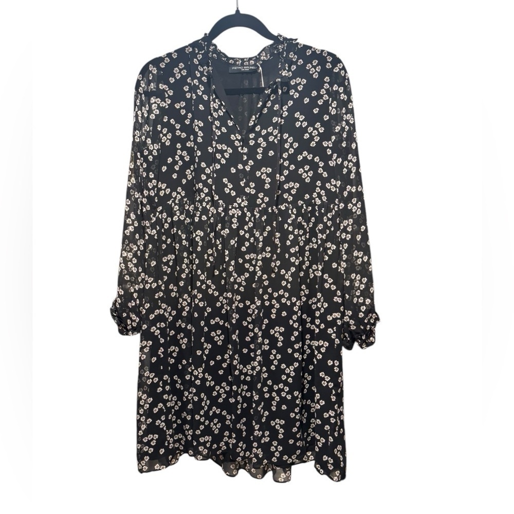 Pietro Brunelli Maternity Breastfeeding Long Sleeve Floral Black White Dress XS